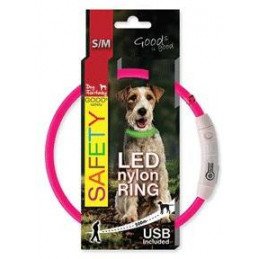 Obojek DOG FANTASY světelný USB růžový 45cm 1ks