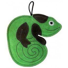 Hračka pes LEATHER CHAMELEON kůže,zelená 16cm Kiwi