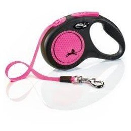 Vodítko FLEXI Neon S pásek 5m/15kg černá/růžová NEW