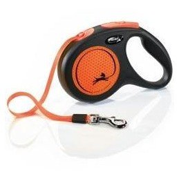 Vodítko FLEXI Neon M pásek 5m/25kg černá/oranžová NEW