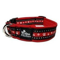 Obojek DINOFASHION reflexní červený motiv tlapky55/3cm