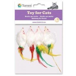 Hračka kočka Myš malá s peříčkem 5cm Tommi 4ks