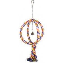 Hračka pro velké papoušky bavlněný kruh se zvonkem